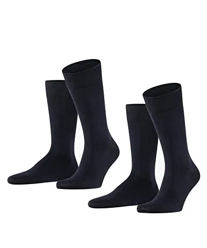 FALKE Herren Socken Happy Double Pack M So Baumwolle einfarbig 2 Paar, Blau Dark Navy 6375, 47-50