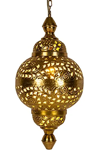 Marrakesch Orient & Mediterran Interior Deckenleuchte Fahda Gold - Elegante orientalische Hängeleuchte aus Metall in Tropfenform, ideal für stimmungsvolle Beleuchtung in jedem Raum.