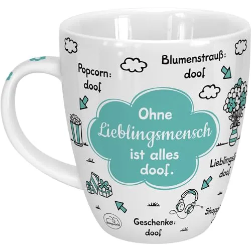 Sheepworld Tasse mit Motiv "Ohne Lieblingsmensch ist alles doof" | Porzellan, 45 cl | Geschenktasse für Kaffee und Tee, Tasse mit Spruch | 46508