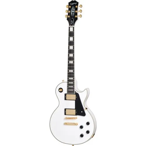 Epiphone Les Paul Custom Alpine WH - E-Gitarre aus der Inspired by Gibson Collection; Mahagoni-Korpus mit 5-fach Binding und edlem Alpine White Finish; ausgestattet mit 2x Epiphone Probucker Custom Tonabnehmer für erstklassigen Klang.