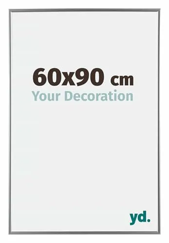 Your Decoration - Bilderrahmen 60x90 cm - Silber Hochglanz - Bilderrahmen aus Kunststoff mit Acrylglas - Antireflex - 60x90 Rahmen - Evry