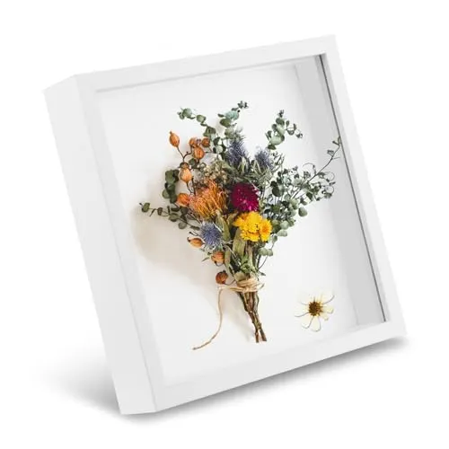 NVIYAM 3D Bilderrahmen, 20x20cm Bilderrahmen Tief 3D Objektrahmen Hölzern, Objektrahmen Tief Bilderrahmen zum Befüllen, 3D Rahmen für Objekte, Blumen, Hochzeitsstrauß oder Erinnerungsstücke