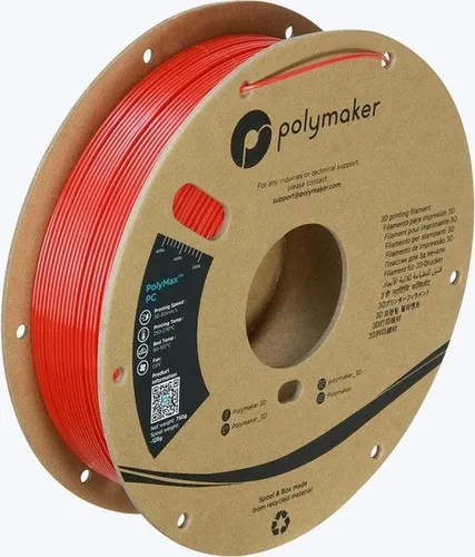 Polymaker PolyMaxTM Tough PC Rot 750g 1.75mm - Zubehör für 3D-Drucker, Hochleistungs-Polycarbonat-Filament mit hervorragenden mechanischen Eigenschaften und hitzebeständig bis 114°C für langlebige Prototypen und industrielle Anwendungen.