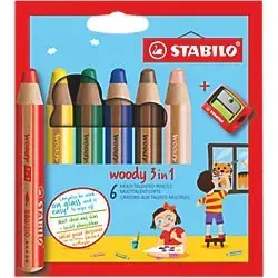 STABILO woody 3 in 1 Malset, 6 farbsortierte Stifte für kreatives Malen, ideal für Kleinkinder mit ergonomischem Design und bruchgeschützten Minen - 
