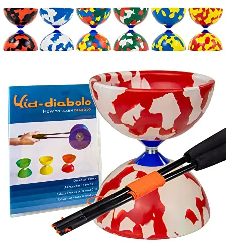 Juggle Dream Jester Diabolo Jonglierset – Fester Achse Profi-Diabolo mit Superglass-Handstäben, Online-Lernvideo – Jonglierspielzeug (Rot/Weiß)
