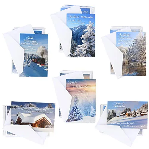 com-four® 100x Grußkarte für Weihnachten - Festtagskarten mit 6 weihnachtlichen Motiven - festliche Klapp-Karten mit Briefumschlägen - Weihnachtskarten - Festgruß (100 Stück - Landschaft)