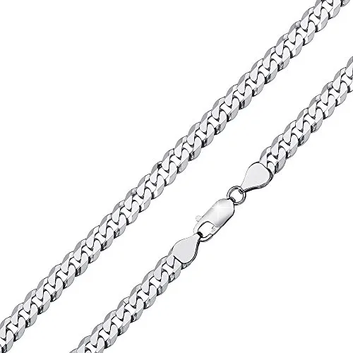 MATERIA Herren Panzerkette Silber 925 - 6mm flach rhodiniert - Exklusive Herren Halskette aus 925 Sterling Silber, rhodiniert und 8-fach diamantiert für unvergleichlichen Glanz. Robuster Karabinerverschluss, ideal als besonderes Geschenk für Männer.