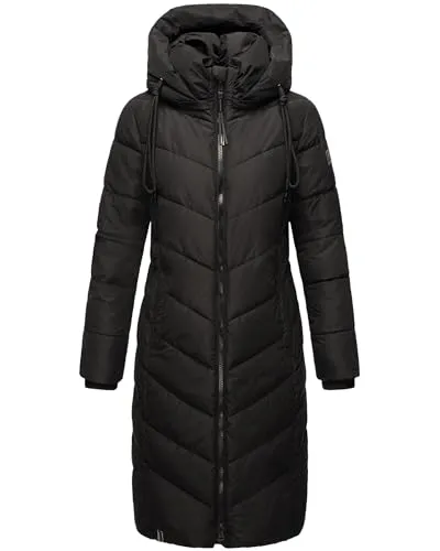 Navahoo Damen Wintermantel Sahnekatzii XIV Black Gr. XXL - Funktionsjacke in eleganter V-Steppung, besonders warm wattiert mit abnehmbarer Kapuze – perfekt für kalte Herbst- und Wintertage!