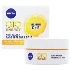 Nivea Q10 Energy Anti-Wrinkle Day Cream SPF 15 50ml - Tagescreme mit SPF 15 für strahlende, jugendlich aussehende Haut. Angereichert mit Q10 und Vitamin C, spendet sie 24h Feuchtigkeit und mildert Falten.