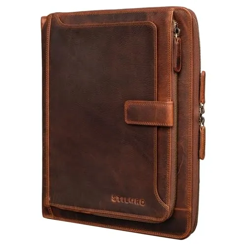 STILORD Colby Konferenzmappe A4 - Elegante Ringbuch Ledermappe in Cognac, 100% Echtleder für stilvolle Meetings und optimale Organisation