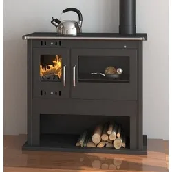Victoria 05 Festbrennstoffherd Viki Lux schwarz, 10,50 kW - Küchenofen mit 10,50 kW Nennwärmeleistung, effizienter Wirkungsgrad von 76,58 % und stylischem Design in Schwarz – ideal für gemütliches Kochen und Heizen.