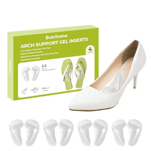Arch Support Shoe Insoles & Insert - Bukihome Gel Arch Inserts für Plattfüße, Plantar Fasciitis - Adhesive Arch Pad für Fußschmerzen Relief - 0,3 Zoll - 4 Paare (transparente Farbe)