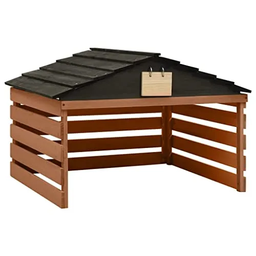 vidaXL Tannenholz Mähroboter Garage Dach Unterstand Überdachung Rasenmäher Überdachung Holzgarage Rasenroboter Mährobotergarage Schwarz Braun 78x74x54cm