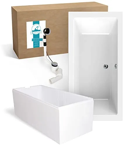 Calmwaters Badewanne Modern Square 2, 190 x 90 cm, Weiß - Moderne Badewanne für zwei in Weiß, 320 l Fassungsvermögen, schallisolierender Wannenträger, einfach zu montieren und pflegeleicht.