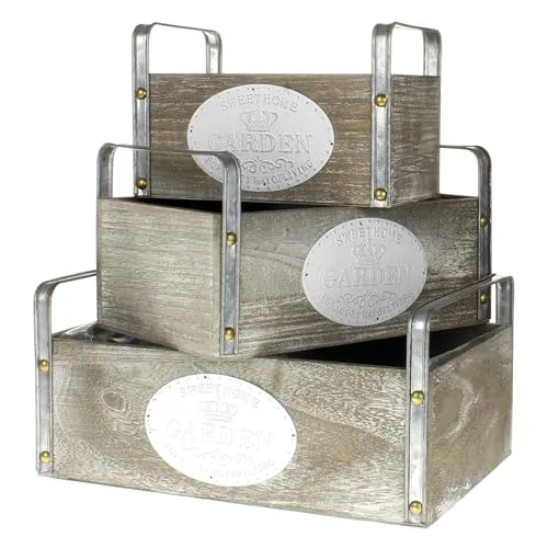 Macosa Home Pflanzkübel 3er Set - Garten-Zubehör: Vintage Pflanzkisten aus Holzwerkstoff, ideal für eine charmante Gartendekoration, inklusive Innenfolie für optimale Pflanzbedingungen.