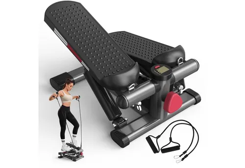 JASPORT Mini-Stepper ST1 2-in-1 mit Widerstandsband - Kompakter Mini-Stepper für effektives Training von Beinen und Armen. Rutschfeste Pedale, leiser Betrieb und LCD-Display für Schritte, Zeit und Kalorien. Maximale Belastbarkeit von 100 kg.