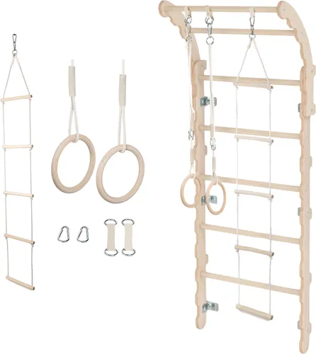 MAMOI® Klettergerüst Indoor, Sprossenwand für kinderzimmer, Turnringe kinder für klettern, Kletterwand und spielgeräte, Midi Turngeräte mit Klimmzugstange für drinnen, Sportgeräte ab 3 jahren