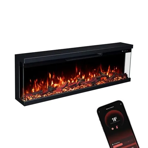 GLOW FIRE Elektrokamin Insert mit 3D Feuer und Heizung - Elektrokamin für Wandmontage oder freistehend, mit APP Steuerung und realistischem Flammeneffekt. Heizleistung von 900-1800 W, ideal für gemütliche Abende.