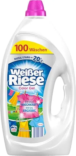 Weißer Riese Color Gel (100 Waschladungen) - Hochkonzentriertes Colorwaschmittel mit starker Waschkraft ab 20 °C. Ideal für Familien – sorgt für strahlend saubere Wäsche bei niedrigen Temperaturen und ist zu 100 % recycelbar.