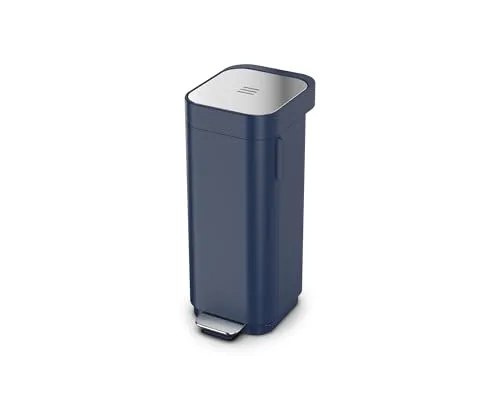 Joseph Joseph Porta 40L Treteimer - Mitternachtsblau - Praktischer 40L Treteimer mit fingerabdrucksicherem Deckel und leicht zugänglicher Tür für müheloses Entleeren. Inklusive Geruchsfilter und passgenauen Müllbeuteln.