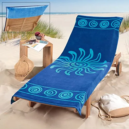 Delindo Lifestyle Frottee Bezug für Gartenliege Tropical Sun Blue - Liegenauflage aus 100% ägyptischer Baumwolle, 83x200 cm, mit hoher Saugfähigkeit und waschbar bei 40°C – ideal für entspannte Stunden im Garten.