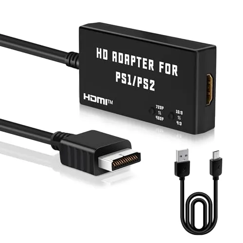 Mcbazel PS1/PS2 HDMI Adapter - Plug & Play Konverter für klare Bildqualität - Schließen Sie Ihre PS1 und PS2 einfach an moderne TVs an. Der Adapter wandelt S-Video in digitales HDMI um und unterstützt 480p/720p. Mit anpassbarem 4:3/16:9 Verhältnis für optimales Gameplay.