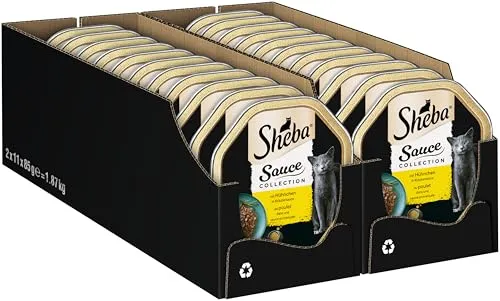 SHEBA Nassfutter für Katzen - Hühnchen in Kräutersauce, 2 x 11 x 85g - Leckeres Katzennassfutter in Sauce, hergestellt aus hochwertigen, natürlichen Zutaten. Ideal für eine ausgewogene Ernährung deiner Katze, ohne künstliche Zusätze. Praktische Schalen für einfache Portionierung.
