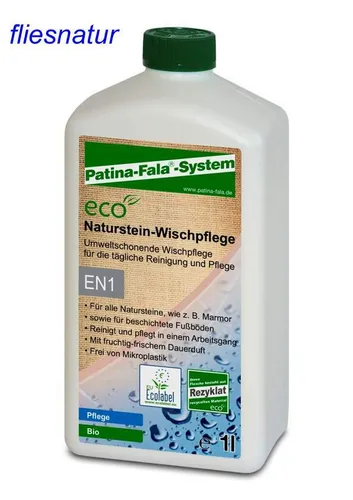 Patina Fala ECO-Naturstein-Wischpflege 1L für Marmor und Granit - Effektive Wischpflege für beschichtete Steinböden, sorgt für strahlende Sauberkeit und Pflege bei professionellem Einsatz.