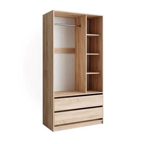 Vicco Kinderkleiderschrank Elmo Eiche 100 x 200 cm - Kinderzimmermöbel mit 2 Schubladen, ideal für Ordnung und Stauraum im Kinderzimmer, stilvolles Design für jedes Wohnambiente.
