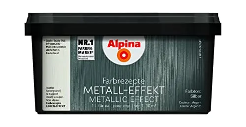 Alpina Farbrezepte METALL-EFFEKT Silber 1 Liter - Farben für edle silber schimmernde Metalloptik, wasserverdünnbar und geruchsarm – ideal für kreative Projekte mit echten Metall-Pigmenten.