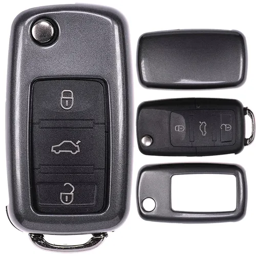 Klapp Schlüssel Hülle Grau für VW Golf Sharan Touran EOS Jetta Skoda Octavia