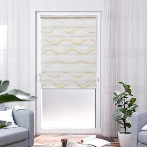 K-Home Klemmfix Doppelrollo Madrid - Sichtschutz ohne Bohren, Beige 45 x 150 cm - Einfache Montage ohne Bohren mit verstellbarem Klemmträger. Optimaler Sicht- und Blendschutz bei gleichzeitigem Lichteinfall. Pflegeleichtes Material aus 100% Polyester, ideal für jedes Zuhause.
