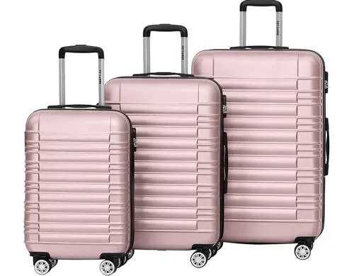 TRVLMORE Koffer & Trolleys - Koffer Set - Kofferset 3 Teilig Hartschale, Gepäck-Sets, Hartschalenkoffer Set, Reisekoffer Set, Koffer Set 3 Stück, Handgepäck Koffer 54x36x20cm, Luggage, Rosa