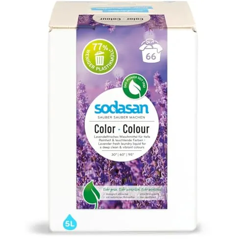 Sodasan Color Waschmittel Lavendel 5 Liter - Umweltfreundliches Colorwaschmittel mit Bio-Inhaltsstoffen, ideal für die sanfte Reinigung bunter Textilien und angenehmen Lavendelduft.