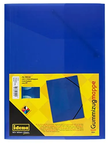 Idena 213371 - Sammelmappe mit Gummizug für DIN A4, transluzent blau, aus strapazierfähigem Polypropylen für sichere Aufbewahrung