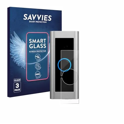 Savvies 3 Stück Panzer Schutz Glas für Ring Video Doorbell Pro 2 9H Schutzfolie, Glas-Folie, Klar, Blasenfrei, Anti-Fingerabdruck, Displayschutz