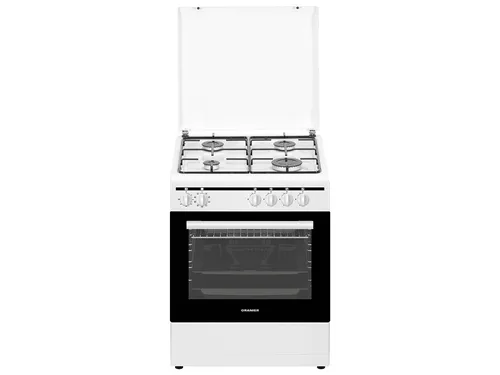 Oranier STK557 Gas Kombi Standherd Weiß - Kochfeld mit 9 Backofenfunktionen, ideal für kreative Küchenchefs. Mit thermoelektrischer Zündsicherung und 50 cm Breite für platzsparende Nutzung.