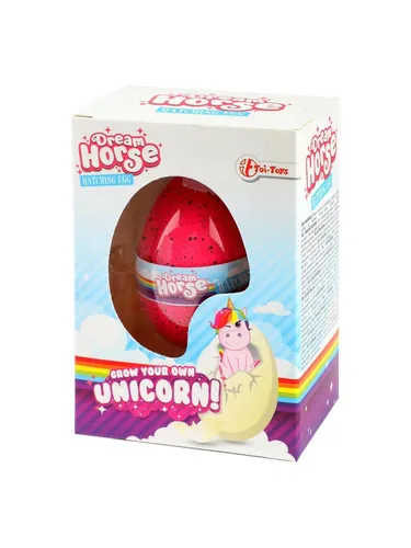 Schlüpfei Hatching EGG DREAM HORSE Einhorn, 2 Farben - Entdecken Sie das geheimnisvolle Ei, das mit Wasser in ein Glas gelegt wird. Nach 1-2 Tagen erscheint ein Riss und das Ei platzt auf, um ein bezauberndes Einhorn zu enthüllen. Ideal für kreative Spieler ab 6 Jahren.