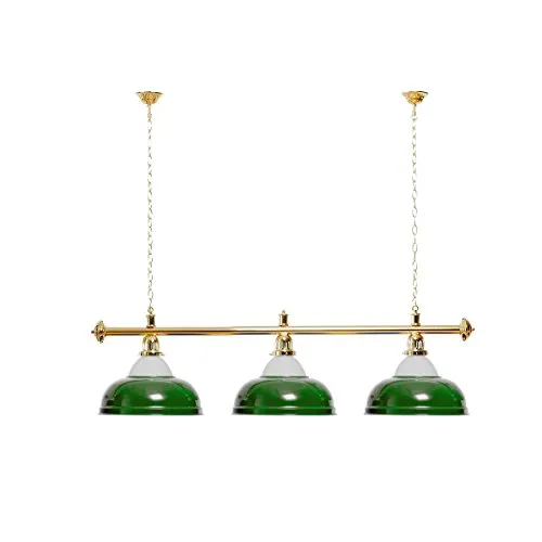 Billiard-Royal Billardlampe mit 3 Schirmen in Grün - Perfekte Beleuchtung für Ihren Billardtisch: Diese stilvolle Hängelampe sorgt für optimale Lichtverhältnisse und wertet Ihren Billardraum auf. Inklusive Aufhängketten und geeignet für E27 Leuchtmittel bis 40 W.