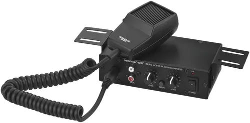 MONACOR PA-102 ELA-Verstärker - ELA-Mono-Mischverstärker mit 8,5 W, ideal für Veranstaltungen, inklusive PTT-Handmikrofon und Sirenen-Funktion, kompakt und robust im Metallgehäuse.