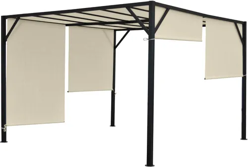 HW Pergola Baia 6cm-Stahl-Gestell mit Schiebedach - Robuste 4x4m Pavillon Überdachung mit flexiblem Schiebedach, ideal für Gartenpartys und als schöner Sichtschutz.