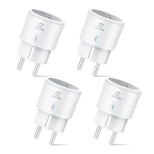 EIGHTREE Smart WLAN Steckdose 4er Pack – Alexa & Google Home kompatibel - Kompakte 4,4 x 4,4 cm WLAN Steckdose mit Strommessung. Perfekt für Smart Home Anwendungen, Sprachsteuerung und Energieüberwachung. Optimieren Sie Ihren Stromverbrauch effizient und bequem.