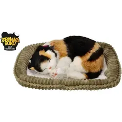 Perfect Petzzz Atmungsaktive Kätzchen Dreifarbig - Realistisches Kätzchen-Spielzeug für Kinder ab 3 Jahren, ideal als treuer Begleiter und Dekoration. Enthält alles für den perfekten Haustier-Spaß: Kätzchen, Bett, Bürste und Adoptionskarte.