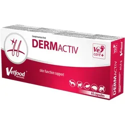 VETFOOD DERMActiv 60 Kapseln - Innovatives Nahrungsergänzungsmittel für Haustiere zur Unterstützung der Haut- und Fellpflege. Mit einer einzigartigen Formel für ein gesundes Aussehen und Wohlbefinden.