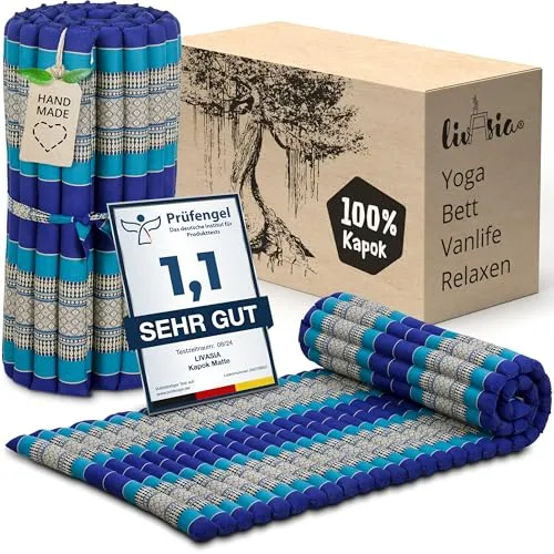 livasia Rollmatte Rollmatratze M - 200x75x4,5cm - Handgefertigte Gästebettmatratze für Reisen und Outdoor - VIELSEITIG UND KOMPAKT: Die livasia Rollmatratze vereint modernes Design und thailändisches Flair. Ideal für Yoga, Meditation oder als Gästebett – platzsparend und leicht zu transportieren.