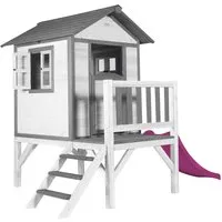 AXI Spielhaus Beach Lodge XL - Weiß mit lila Rutsche - Gartenspielhaus aus wetterfestem Hemlockholz, mit 57 cm Plattformhöhe und einer 118 cm langen Rutsche. Ideal für Kinder ab 2 Jahren, sorgt für stundenlangen Spielspaß im Garten.