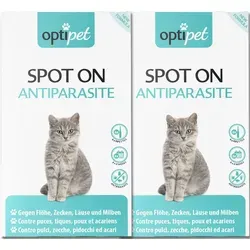 OptiPet Spot on Katzen - 12x Anti-Zecken, Floh, Milben & Läuse Schutz - Ungezieferschutz mit 12 Pipetten für langanhaltenden Schutz gegen Parasiten. Schweizer Qualitätsmarke mit spezieller Wirkstoffkombination. Schützt bis zu 24 Wochen!