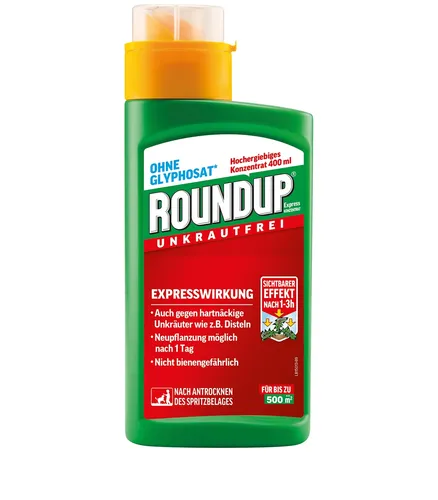 Roundup Express Konzentrat Unkrautvernichter - 400 ml, ohne Glyphosat, schnell wirksam gegen Unkräuter und Gräser, bienengefährlich und biologisch abbaubar