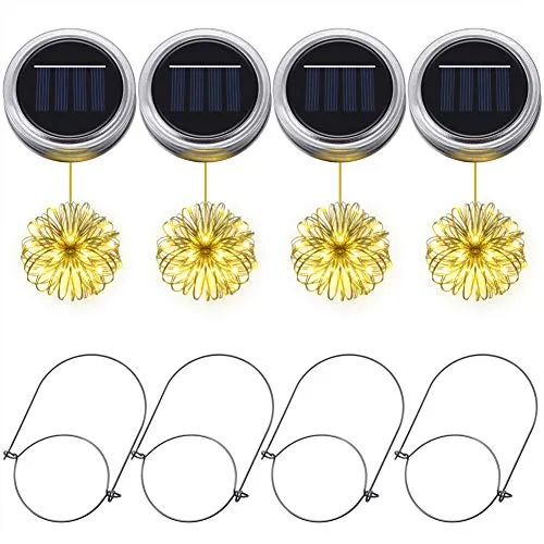 PChero Solar-Einmachglas-Lichter 4er Set mit LED-Schnur, warmes Weiß - Schaffen Sie eine bezaubernde Atmosphäre mit diesen solarbetriebenen Einmachglas-Lichtern. Ideal für Garten und Terrasse, sie schalten sich automatisch bei Dunkelheit ein und bieten eine energiesparende Lösung.