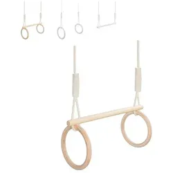 MAMOI® Trapez Schaukel mit Turnringen aus Holz - Vielseitige Trapez Schaukel für Kinder ab 3 Jahren, aus 100% natürlichem Holz gefertigt. Höhenverstellbar und sicher, ideal für Indoor- und Outdoor-Spaß. Fördert spielerisch die Muskulatur und Beweglichkeit.